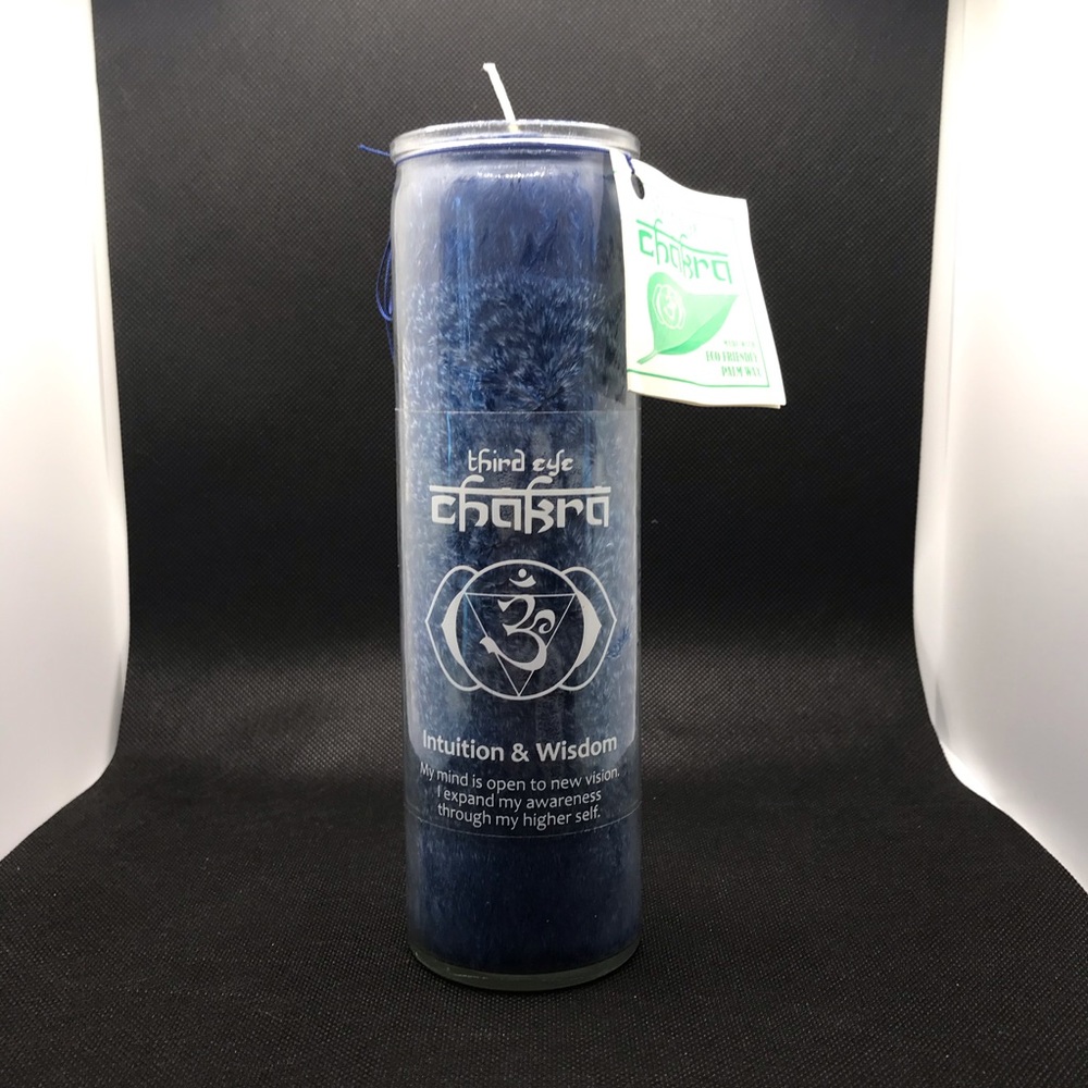 Purple Third Eye Chakra pillar candle glass jar